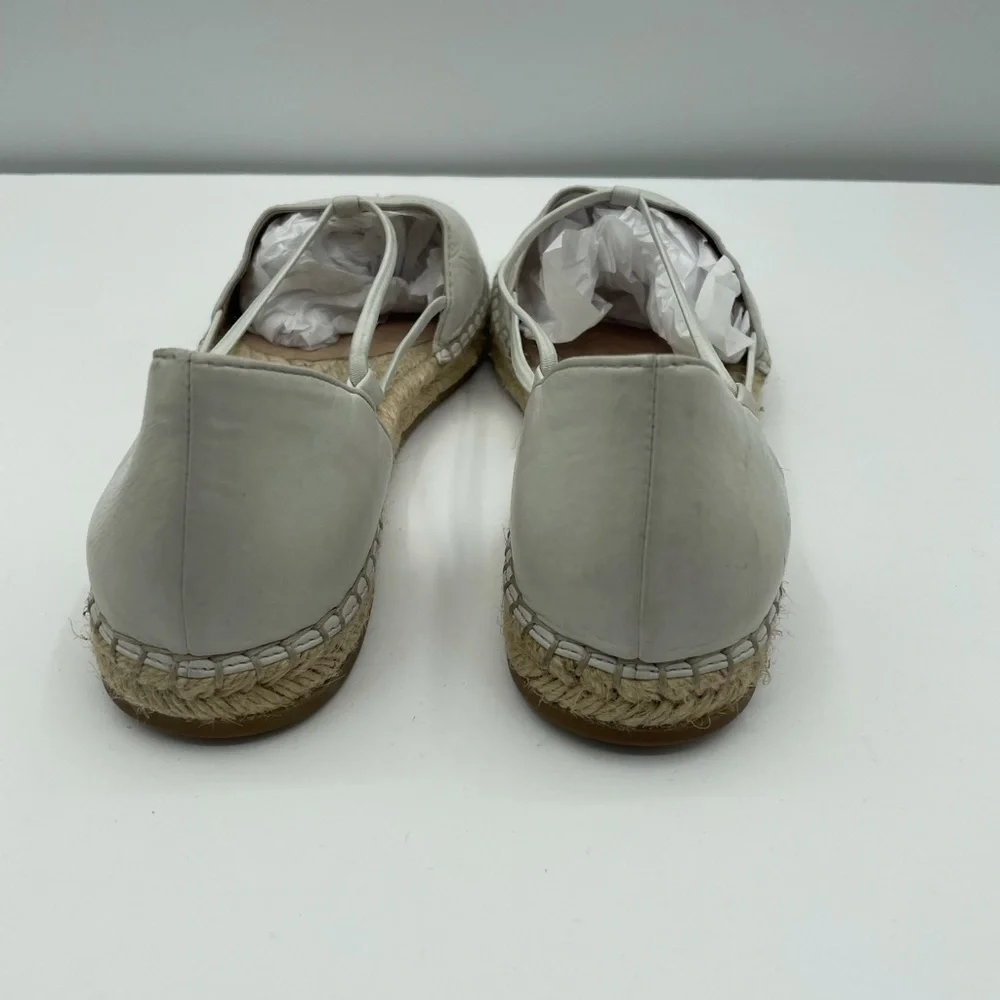 Eileen fisher 8.5 off white woman leather espadrille strap flats boho coastal